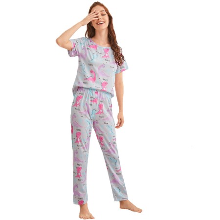 Pijama dama, model Dino, gri/rosu, L