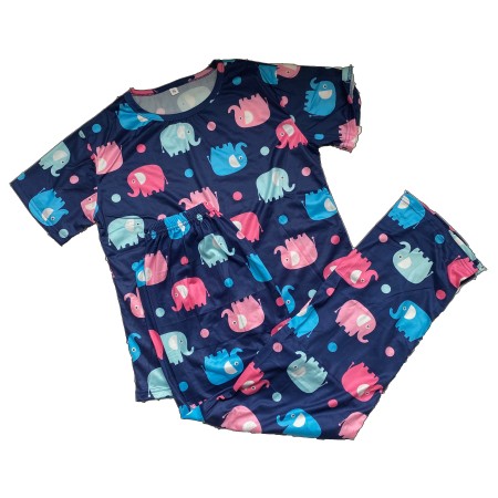 Pijama dama, model Elefanti, albastru/roz, S