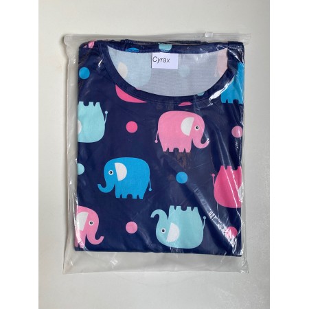 Pijama dama, model Elefanti, albastru/roz, S