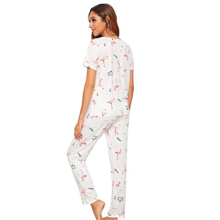 Pijama dama, model Flamingo, alb/roz, S