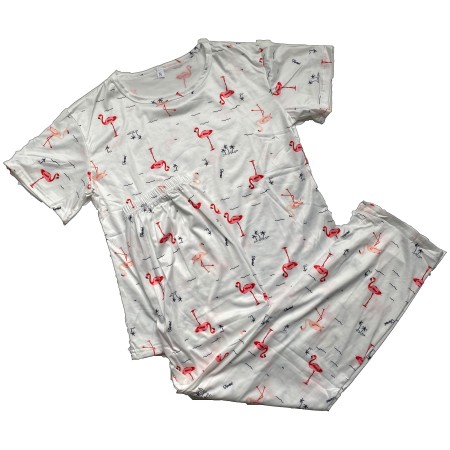 Pijama dama, model Flamingo, alb/roz, S