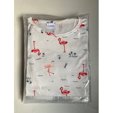 Pijama dama, model Flamingo, alb/roz, S