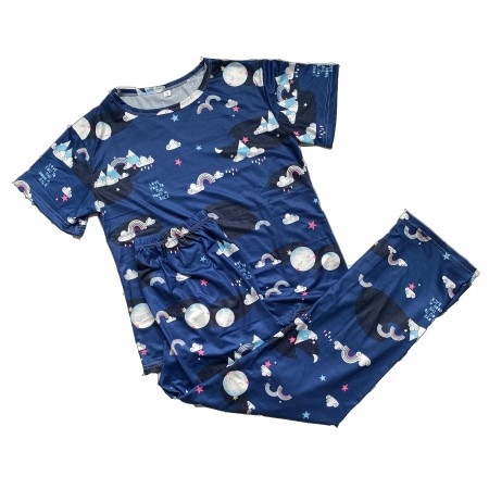 Pijama dama, model Curcubeu, albastru/alb, XL