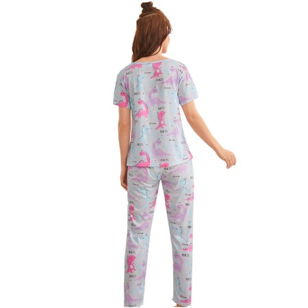 Pijama dama, model Dino, gri/rosu, M