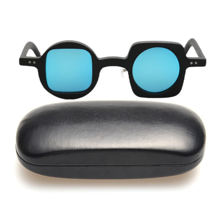 Ochelari soare retro cu toc, polarizati, albastru, 35x29x145