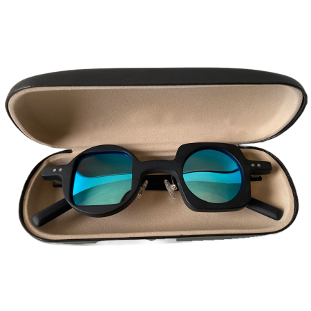 Ochelari soare retro cu toc, polarizati, albastru, 35x29x145