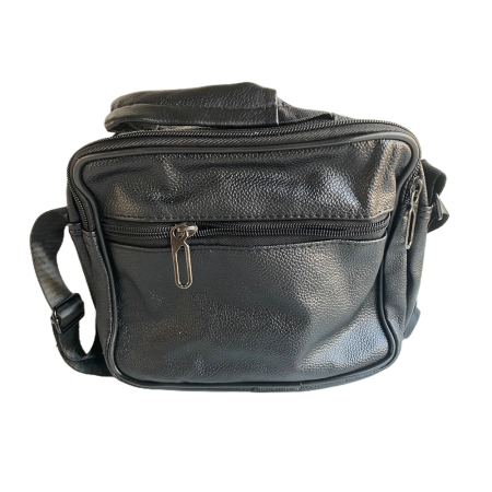 Geanta umar, Piele Ecologica, Extra buzunare, Neagra, 22 x 18 x 12 cm