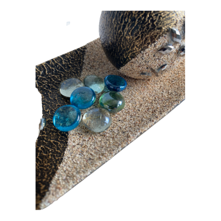 Suport lumanari, pietricele si tava inclusa, negru patinat, 26x10 cm