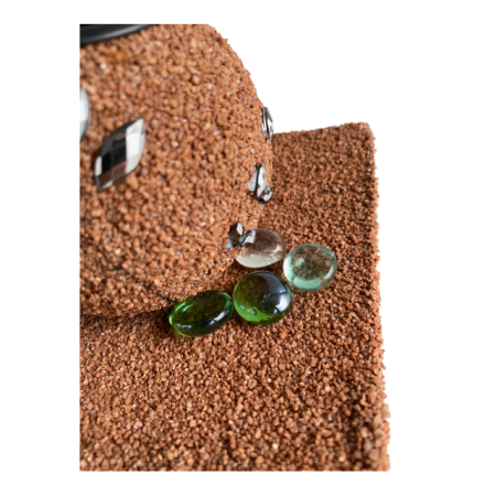 Suport lumanari, pietricele si tava inclusa, maro antichizat, 15x15 cm