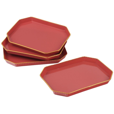 Set 4 platouri servire, Dreptunghi, rosu, 20.5x14.8x1.7 cm