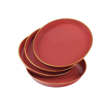 Set 4 platouri servire, rotund, rosu, 15x15x2 cm
