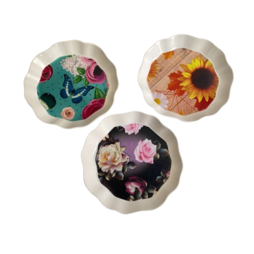 Set 3 farfurii servire, model floral, 21cm