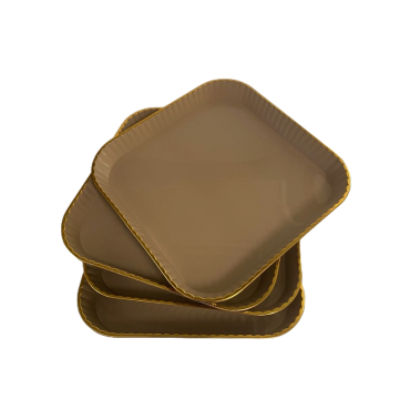 Set 4 platouri servire, Patrat, Crem, 15x15x2 cm