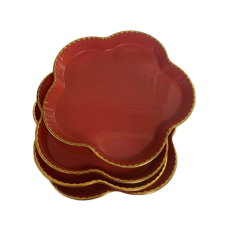 Set 4 platouri servire, Floare, rosu, 15x15x2 cm