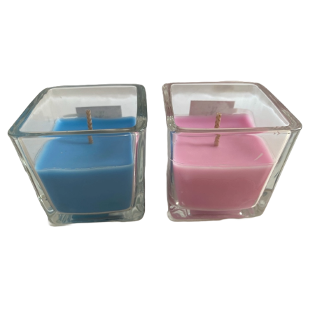 Set 2 lumanari parfumate in pahar de sticla patrat, culori diferite