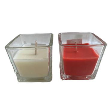 Set 2 lumanari parfumate in pahar de sticla patrat, culori diferite