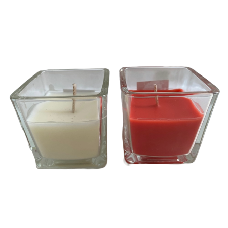 Set 2 lumanari parfumate in pahar de sticla patrat, culori diferite