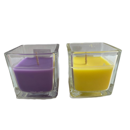 Set 2 lumanari parfumate in pahar de sticla patrat, culori diferite