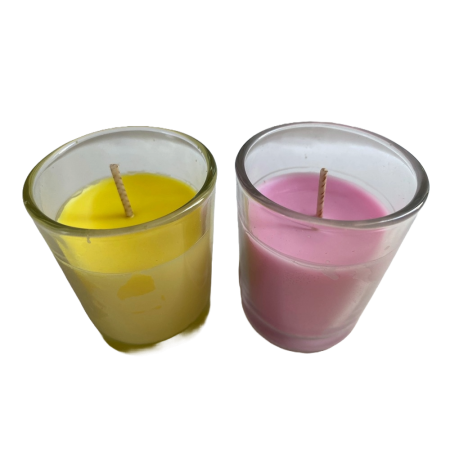 Set 2 lumanari parfumate in pahar de sticla rotund, culori diferite