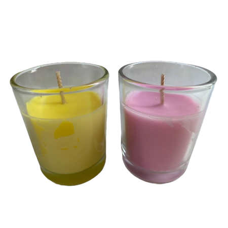 Set 2 lumanari parfumate in pahar de sticla rotund, culori diferite