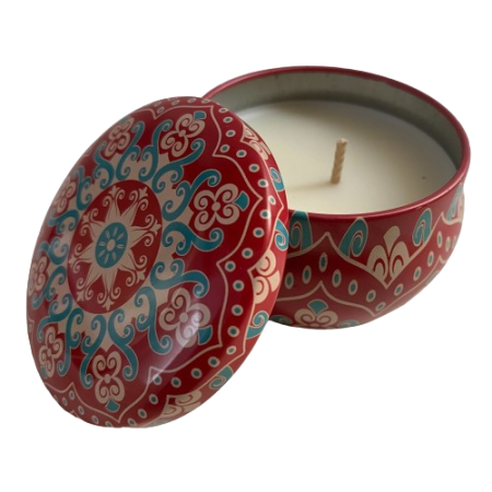 Lumanare parfumata in cutie de metal rotund, culori diferite