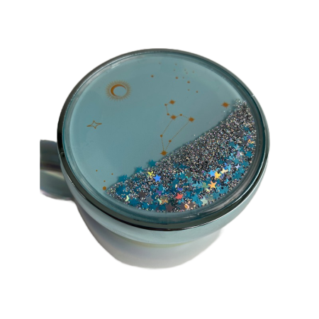 Cana din ceramica cu capac, 360ml, Bleumarin perlat