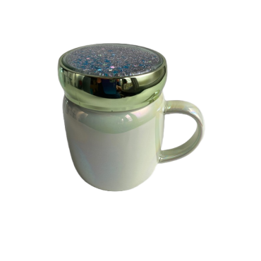 Cana din ceramica cu capac, 360ml, Verde cameleon