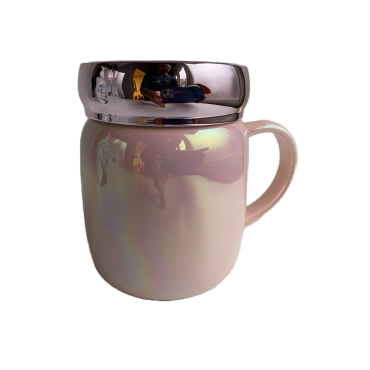 Cana din ceramica cu capac, 360ml, Roz