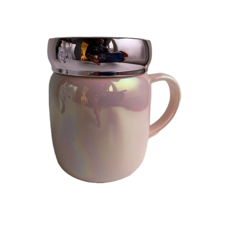 Cana din ceramica cu capac, 360ml, Roz