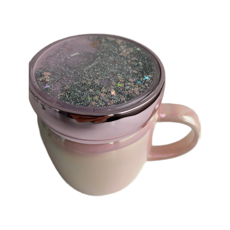 Cana din ceramica cu capac, 360ml, Roz