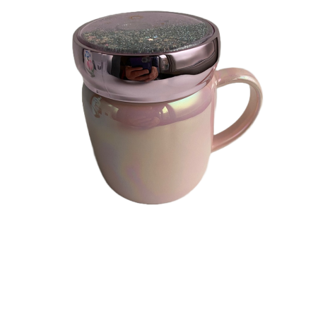 Cana din ceramica cu capac, 360ml, Roz