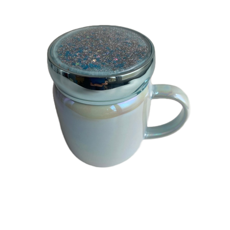 Cana din ceramica cu capac, 360ml, Bleumarin perlat