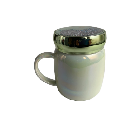 Cana din ceramica cu capac, 360ml, Verde cameleon