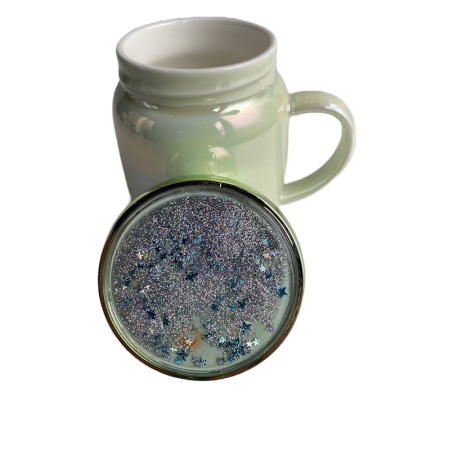 Cana din ceramica cu capac, 360ml, Verde cameleon