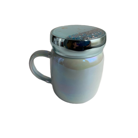 Cana din ceramica cu capac, 360ml, Bleumarin perlat