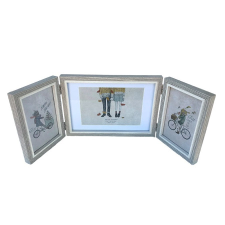 Rama foto lemn 3 poze, cu balamale, alb, 50x17 cm