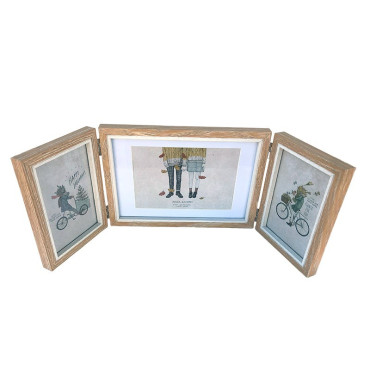 Rama foto lemn 3 poze, cu balamale, maro, 50x17 cm