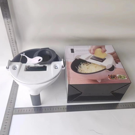 Tocator Multifunctional, Cyrax, Lame Otel Inoxidabil, cu Suport Scurgere, Maner, Protectie Mana, 22x22x12 cm, Alb Negru