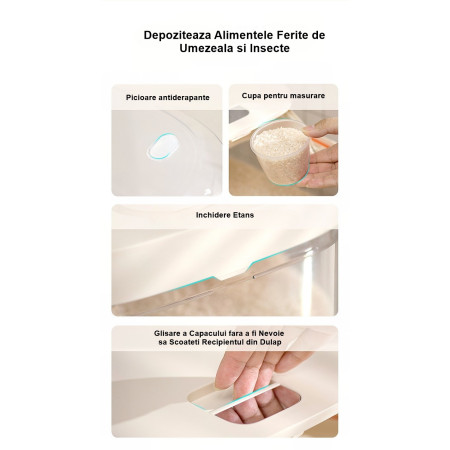 Cutie de Depozitare Cyrax, de Uz Casnic, Rezistentă la Insecte și la Umiditate, Rezervor Sigilat pentru Depozitare Alimentară, Capacitate 6 kg, 37 x 26 x 14.5cm, Alb