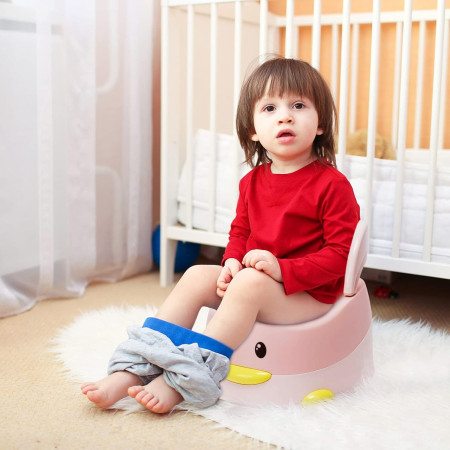 Olita pentru Copii, Cyrax, +6 luni, Detasabila, cu Capac, Antiderapanta, din Plastic, Colac Moale, Model Ratusca, 38x32x30 cm. Roz