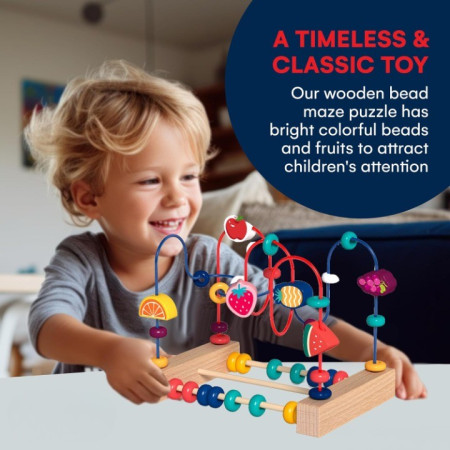 Jucarie din Lemn Montessori, Cyrax, Labirint Motricitate cu Abac si Animalute, Rollercoaster pentru Copii, Educativ, Dezvoltarea Abilitatilor Motorii, Numaratoare, 22x17x15 cm, Multicolor