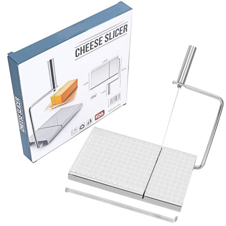 Feliator manual Cyrax, pentru cascaval, salam, prajituri, unt, din otel inoxidabil, usor de curatat si utilizat, 5 lame de schimb incluse, picioare antiderapante, 21 x 12.2 x 2.8 cm, argintiu