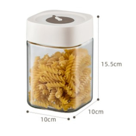 Borcan din Sticla de Inalta Calitate, Cyrax, Capac Ermetic, Uz Casnic, Depozitarea Condimentelor sau a Alimentelor Umede si Uscate, 1000 mL, 10x10x15.5 cm, Alb