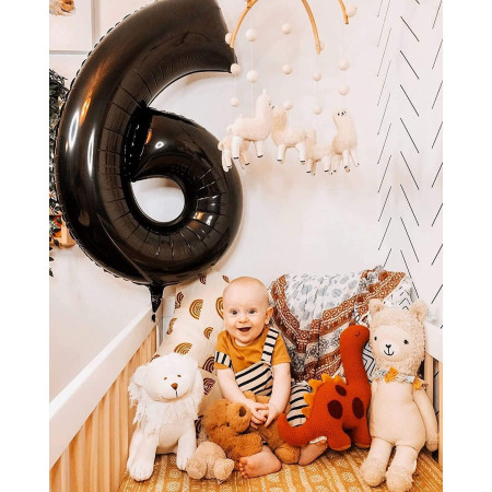Balon din Folie Metalizata, Cyrax, Figurina Cifra, Tema Aniversare 80 cm, Ambalaj Individual, Pai inclus, Umflare cu Aer sau Heliu, Negru, Cifra 6
