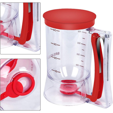 Dispenser de Aluat pentru Prajituri, Cyrax, din Plastic, Maner cu Arc, 900 ml, 18.5 x 11 cm, Rosu