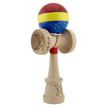 Kendama X Originala, Profesionala, Cyrax, Tricolor Edition cu Stele, Super Sticky cu Cupe Mari KING SIZE V3, Rulment Metalic si Gaura in Baza, din Lemn 18 cm, Ata 62/65 cm, Multicolor