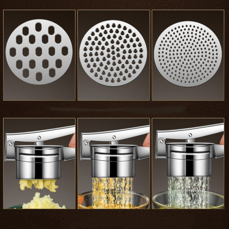 Presa Storcator pentru Fructe si Legume, Cyrax, Zdrobitor Manual, Inox, 3 Discuri Interschimbabile, Usor de Stors si de Curatat, Ergonomic, 26.5 x 9.8 x 9.5 cm Argintiu