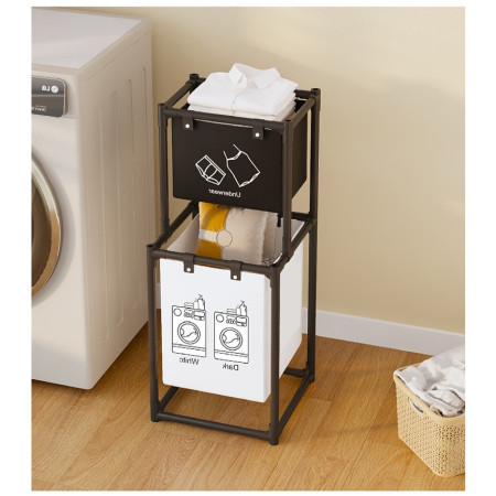 Cos de Rufe,  cu 2 Etaje, 2 Cosuri, Cadru de Otel Inoxidabil, 97x44x31 cm, Negru