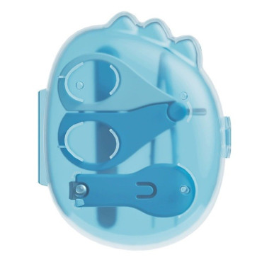 Set 4in1 de Ingrijire Unghii pentru Bebelusi, Cyrax, Cutie de Depozitare Dinozaur Transparent, 0-6 Ani, 11.5 x 9 x 3 cm, Albastru