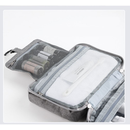 Geanta cosmetice voiaj, Cyrax, material textil, impermeabil, Gri, 12.5 x 9 x 22 cm